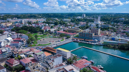 Aerial View to the Pointe-à-Pitre city center in Guadeloupe island, overseas region and department of France