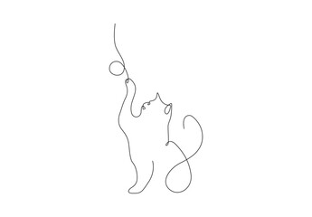  Silhouette of abstract cat in one line drawing. Playing cat vector illustration. Pro vector.
