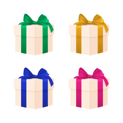 Vector white gift box with colorful bow isolated