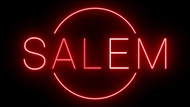 Red flickering and blinking animated neon sign for the city of Salem