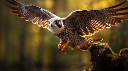 Fototapeta premium Flying falcon in the nature background