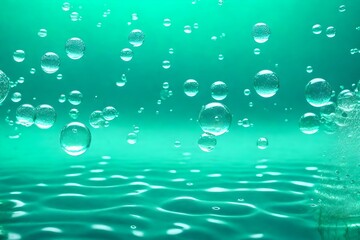 transparent bubbles in the water and water drop falling on the water's surface 
Created using generative AI tools