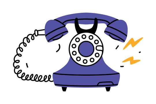 Purple Landline or Wireline Home Phone as Telephone Connection Vector Illustration