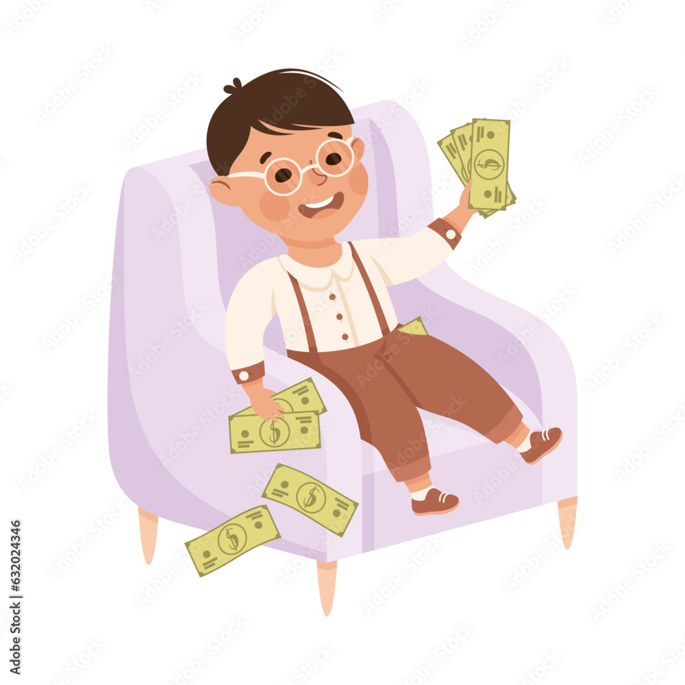 Canvas Prints happy rich boy millionaire sitting in armchair with dollar banknote vector illustration