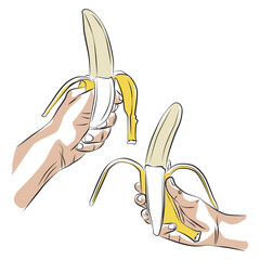 hand holding banana - sketch vector