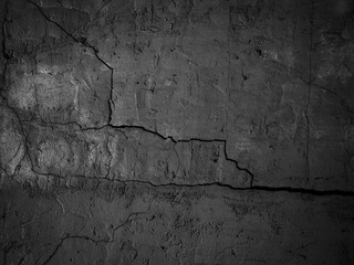 Cracked Wall Earthquake Texture Broken Concrete Damage Building Black Cement Background, Pattern Plaster Stucco Old Crack Stone Ancient Gray Surface Home, Structure House Dry Split Effect Grunge.