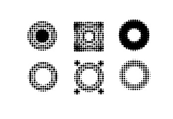 Collection trendy halftone vector circle shapes.