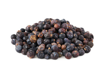 dry juniper berry seed isolated on white background. pile of dry juniper berry seed isolated. heap of dry juniper berry seed