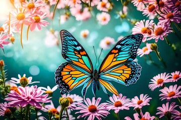 Obraz na płótnie Canvas colorful pretty butterfly flying on a flower Created using generative AI tools