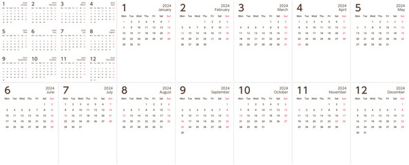 アレンジして使える！シンプルなカレンダー2024 ゴシック体
