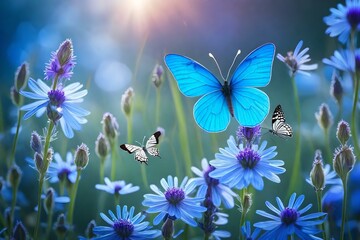 colorful pretty butterfly flying  on a flower   Created using generative AI tools