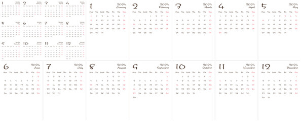 アレンジして使える！シンプルなカレンダー2024 手書き文字