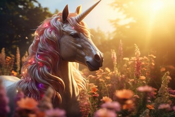 A mystical unicorn in a lush meadow - AI Generated