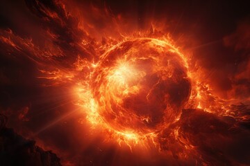 Fototapeta premium A solar flare, a massive explosion in the sun's atmosphere - AI Generated