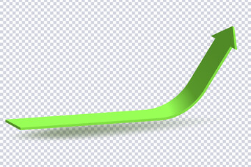 Growing Green Arrow up. Concept of sales symbol icon with realistic 3d arrow moving up. Growth chart sign. Flexible arrow indication statistic. Trade infographic. Profit arow Vector illustration