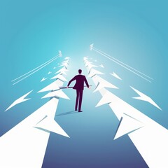 Leader stands on arrows and points direction forward. Concept business illustration, Generative AI