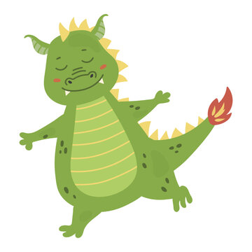 Standing cute green dragon, baby dinosaur for kids