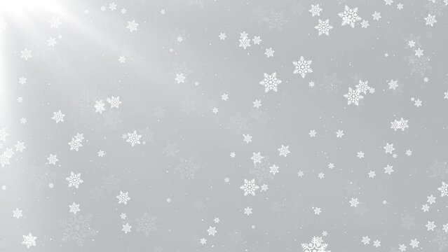 Abstract winter particles with snowflakes. Christmas animated Holidays . Background white glitter. Snowflakes background. Falling snow flakes. Merry Christmas. 2023, 2024 New year. 3D 4K