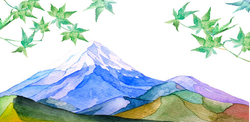 水彩で描いた富士山の背景イラスト