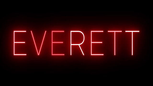 Red flickering and blinking animated neon sign for the city of Everett