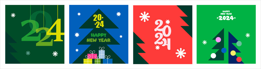 Merry Christmas and Happy New Year greeting card Set. Minimalist square banner mockup