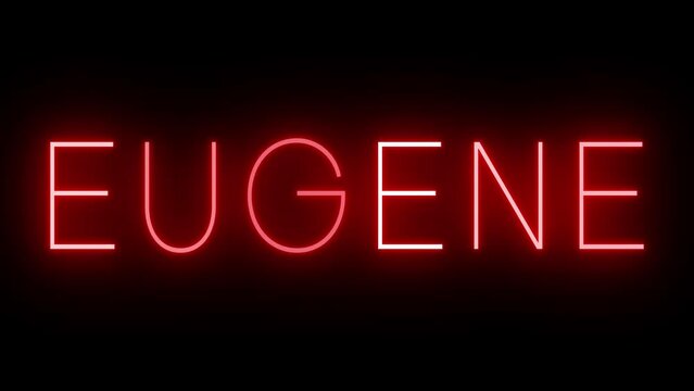 Red flickering and blinking animated neon sign for the city of Eugene