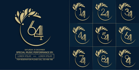 set of anniversary logotype golden color with swoosh and ornament for special celebration event