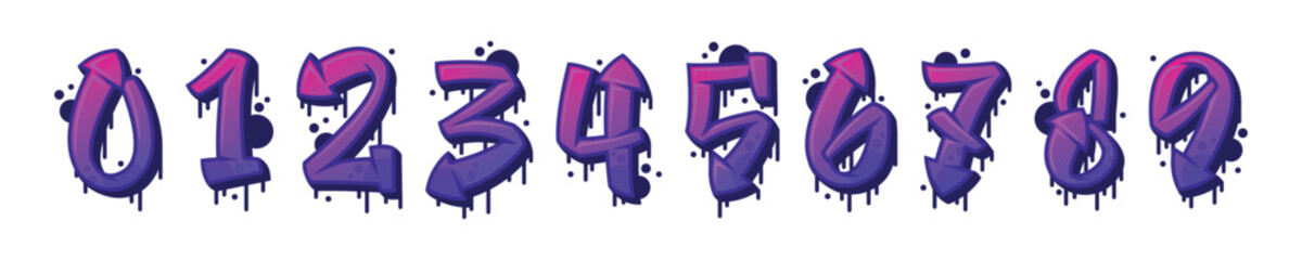Graffiti Number and Purple Bold Numeral Vector Set