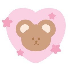Illustration of teddy bear with pink stars and heart for cartoon character, comic, mascot, plush toy, kid doll, cute patches, shirt print, wild animal, zoo, sticker, happy emoji, brand logo, picnic