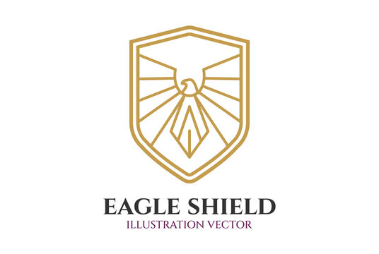 Luxury Eagle Hawk Falcon Shield Line Monogram Icon Symbol Illustration - Powered by Adobe