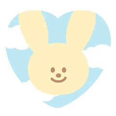 Fototapeta premium Illustration of happy bunny with heart, blue sky, cloud for cartoon character, comic, mascot, easter, cute animal, sticker, pet, cute patches, shirt print, plush toy, kid doll, picnic, spring, summer