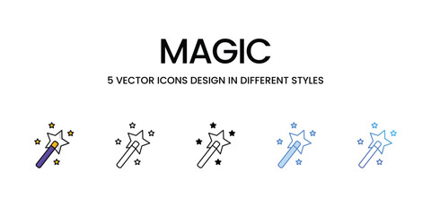 Magic Icon Design in Five style with Editable Stroke. Line, Solid, Flat Line, Duo Tone Color, and Color Gradient Line. Suitable for Web Page, Mobile App, UI, UX and GUI design.
