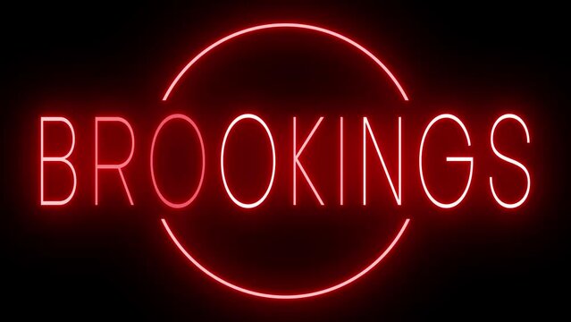 Red flickering and blinking neon sign for Brookings