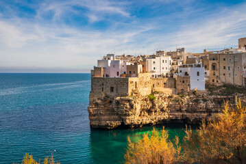 Polignano a Mare, a picturesque coastal town in Italy known for its stunning sea caves
