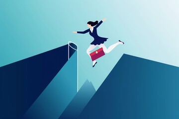 Businesswoman jumping over gap. Concept business  illustration, Generative AI