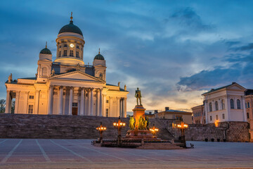Helsinki Finland, sunrise city skyline at Helsinki Cathedral and Senate Square - 632031905