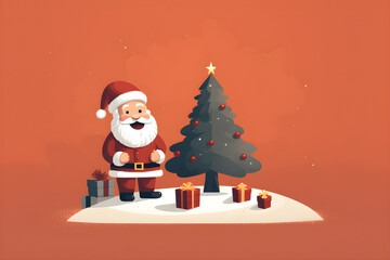 Santa Claus with full of gifts cartoon illustration. Generative AI
