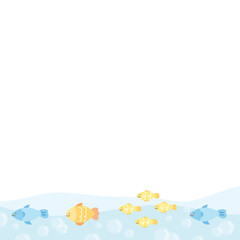 Illustration of fish under the sea frame for aquarium, marine life, photo decoration, souvenir shop, ad template, social media post, banner, wallpaper, card print, backdrop, background, memo notes