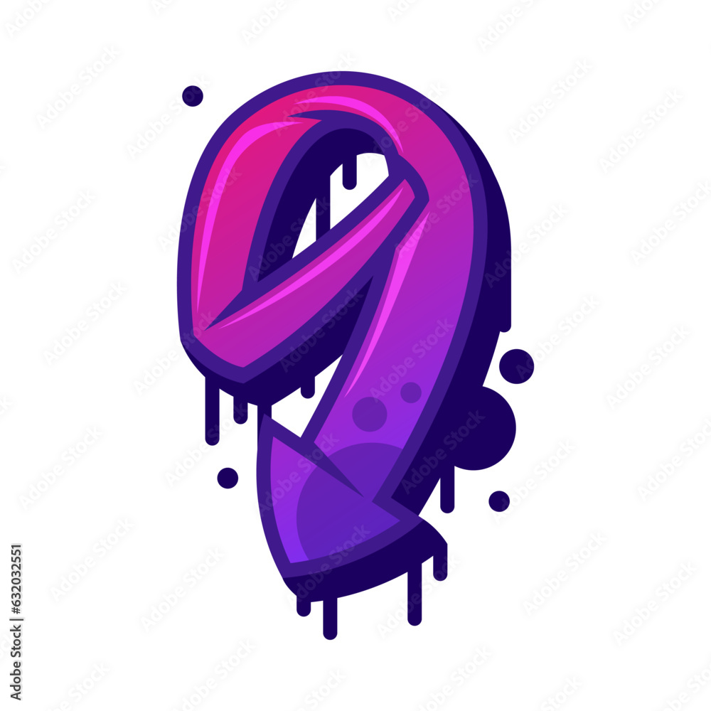 Poster Graffiti Nine Number and Purple Bold Numeral Vector Illustration