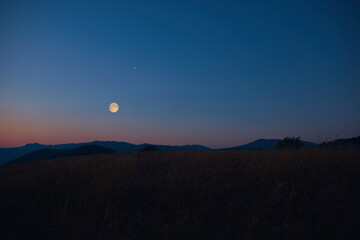 Full Moon, star and landscape scenery silhouettes.