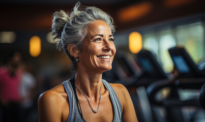 Fototapeta na wymiar Active Aging: Senior Woman Exercising in the Gym