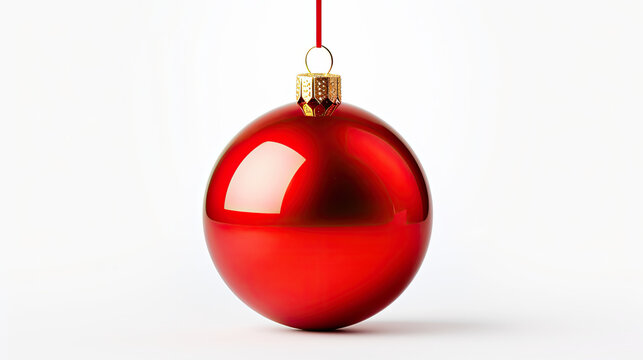 Christmas decoration. Bright, shiny glassy red ball.