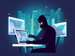 Hacker, money theft. Stealing money over the internet. Concept  illustration, Generative AI