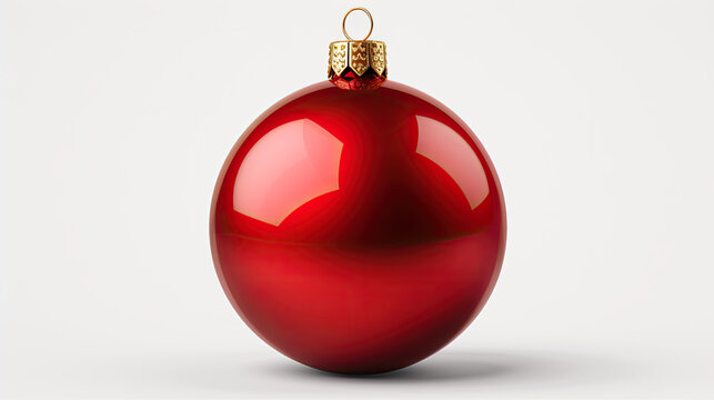 Christmas decoration. Bright, shiny glassy red ball.