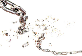 chain  breaking break chain horizontal silver broken shuttered many pieces - 3d rendering