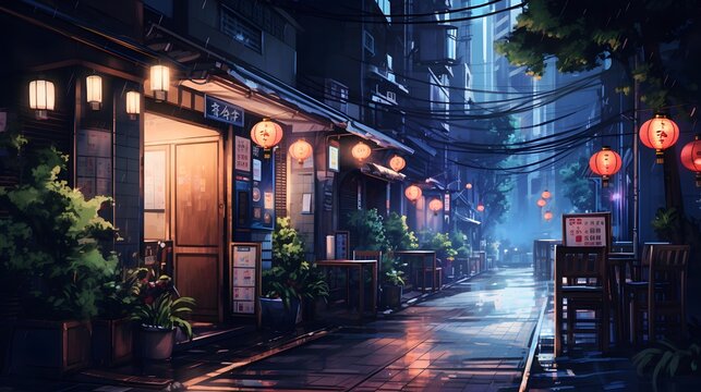 Retro Tokyo alley ambiance at night.
