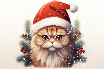 christmas cat with santa claus hat