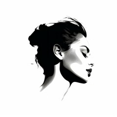Simple Portrait of a beautiful young woman with a fashion hairstyle sketch. Easy black and white watercolor and silhouette of a young girl. Close-up face Vector illustration of a female model.