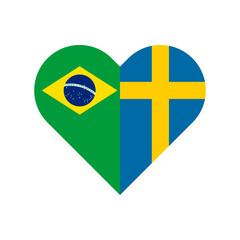 unity concept. heart shape icon of brazil and sweden flags. vector illustration isolated on white background