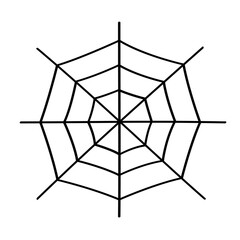 A black and white drawing of a spider web. Doodle line of the web of the spider vector object.